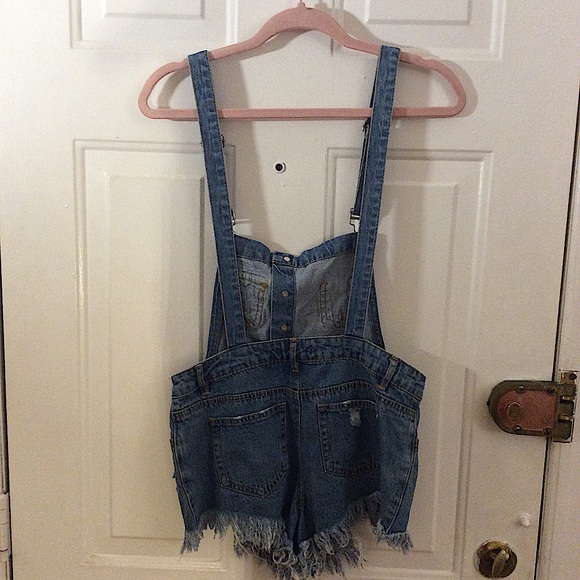 Forever 21 Distressed Jean Overalls (shorts) - Picture 2 of 4